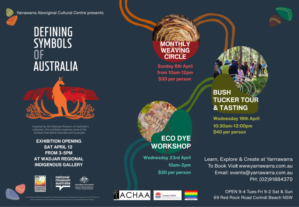 Defining Symbols Of Australia Exhibition on at Wadjar Regional Indigenous Gallery Yarrrawarra aboriginal cultural centre april 12- june 21
